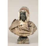 Pietro Calvi (Italian 1833-1885) Bronze and white marble sculpture, signed Calvi Milano Bust of a