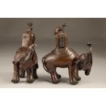 Pair 19/20th century Chinese bronze incense burners, modelled as elephants with howdah. 23cm long