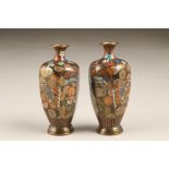Very fine pair of Japanese cloisonne vases, faceted baluster form, decorated with birds and