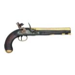 ǂA 16 BORE FLINTLOCK PISTOL OF MILITARY TYPE BY H.W.MORTIMER, GUNMAKER TO HIS MAJESTY, EARLY 19TH CE