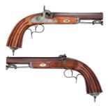 A PAIR OF CONTINENTAL .700 CALIBRE PERCUSSION RIFLED OFFICER~S PISTOLS, LIÈGE PROOF, NO. 3413, MID-1