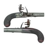 ǂA PAIR OF 50 BORE FLINTLOCK TRAVELLING PISTOLS BY H.W.MORTIMER & CO., GUNMAKER TO HIS MAJESTY, LOND