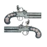 A PAIR OF 50 BORE FLINTLOCK OVER-AND-UNDER TAP-ACTION PISTOL BY WILLIAMS, LONDON, TOWER PRIVATE PROO