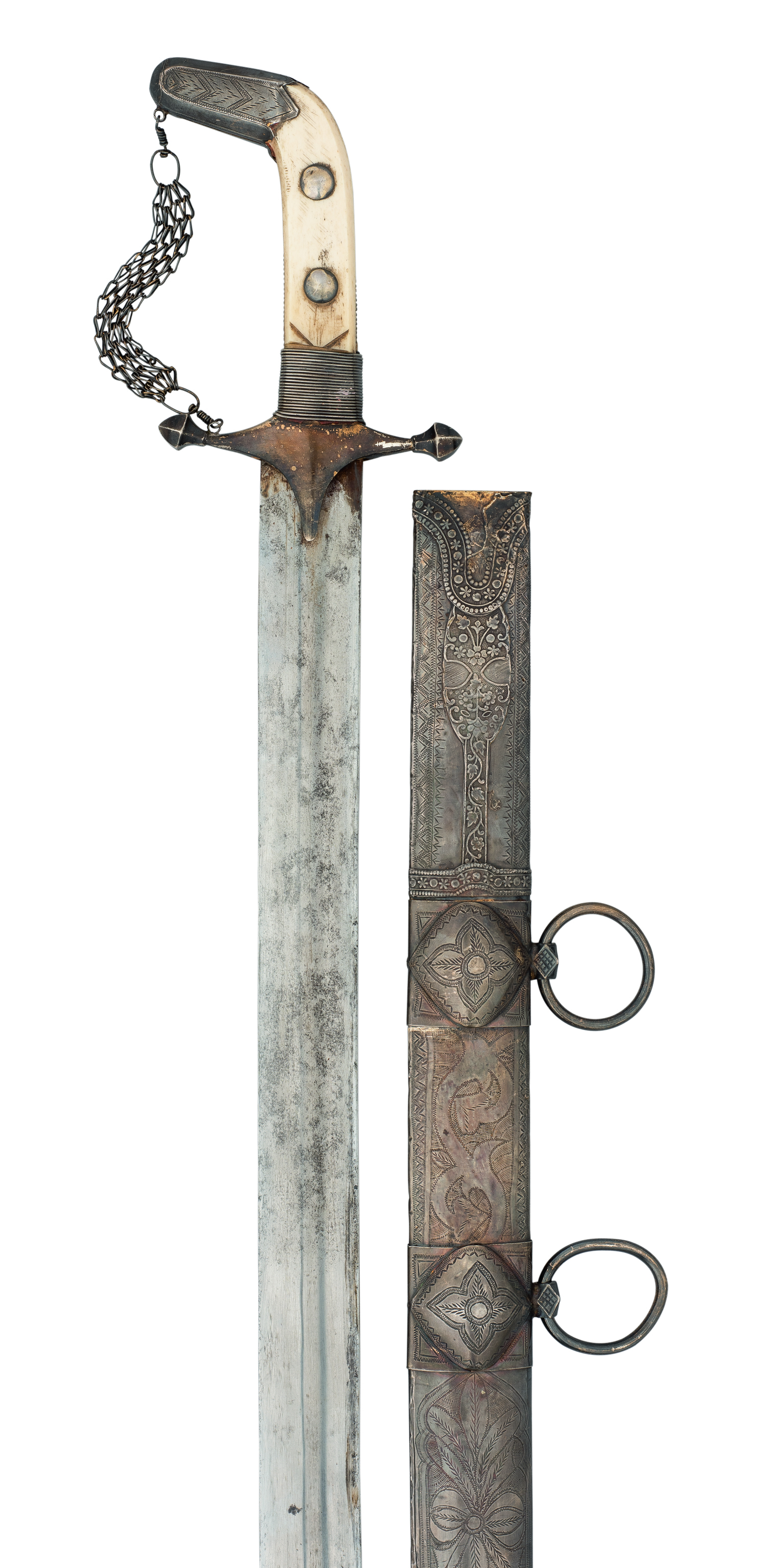 AN ARABIAN SILVER-MOUNTED SWORD, LATE 19TH/EARLY 20TH CENTURY