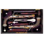 ˜AN ELABORATE PAIR OF 32 BORE CONTINENTAL SILVER-MOUNTED RIFLED PISTOLS SIGNED BOUTET A VERSAILLES,