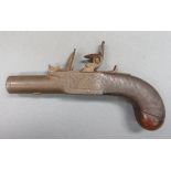 A 40 BORE FLINTLOCK POCKET PISTOL SIGNED HILL, LONDON, BIRMINGHAM PROOF MARKS, CIRCA 1820