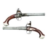 The Property of a Gentleman A PAIR OF 22 BORE SILVER-MOUNTED FLINTLOCK TURN-OFF PISTOLS BY LEWIS (1)