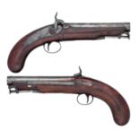 A PAIR OF 25 BORE PERCUSSION OFFICER~S PISTOLS PRESENTED TO MR GEORGE BROWN, LONDON PROOF MARKS, DAT