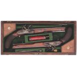 A CASED PAIR OF 22 BORE FLINTLOCK DUELLING PISTOLS BY PHILIP JOHN JOSEPH BOND, 45 CORNHILL, LONDON,