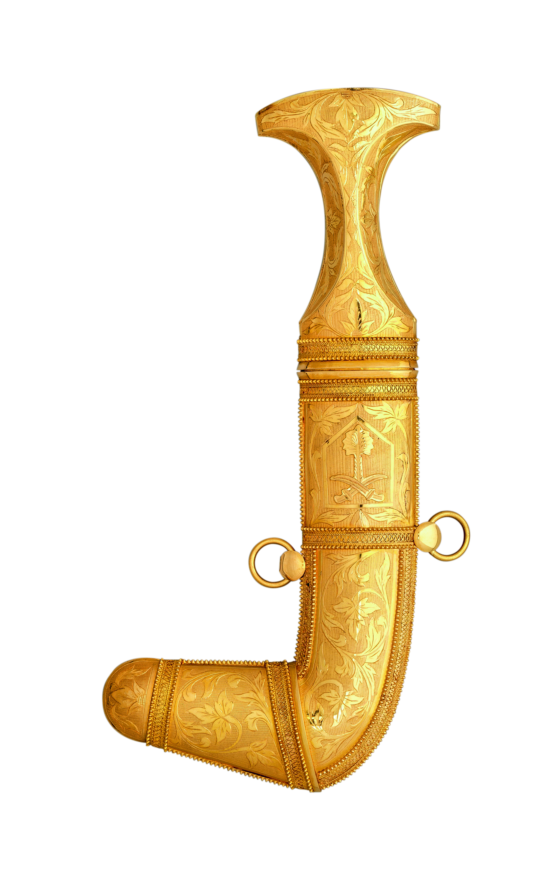 A CASED ARAB PRESENTATION GOLD-MOUNTED DAGGER (JAMBIYA), 20TH CENTURY