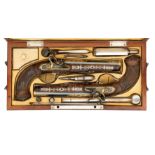 A CASED PAIR OF FLINTLOCK OFFICER'S PISTOLS, EARLY 19TH CENTURY, WITH 20TH CENTURY DECORATION, SIGNE