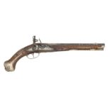 A FINE AND RARE 30 BORE HUNGARIAN SILVER-MOUNTED FLINTLOCK HOLSTER PISTOL BY D. FLOCH A PEST, CIRCA