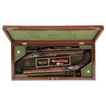 ˜A FINE CASED PAIR OF 24-BORE FLINTLOCK DUELLING PISTOLS BY JOHN MANTON, LONDON, NO. 3259 FOR 1799