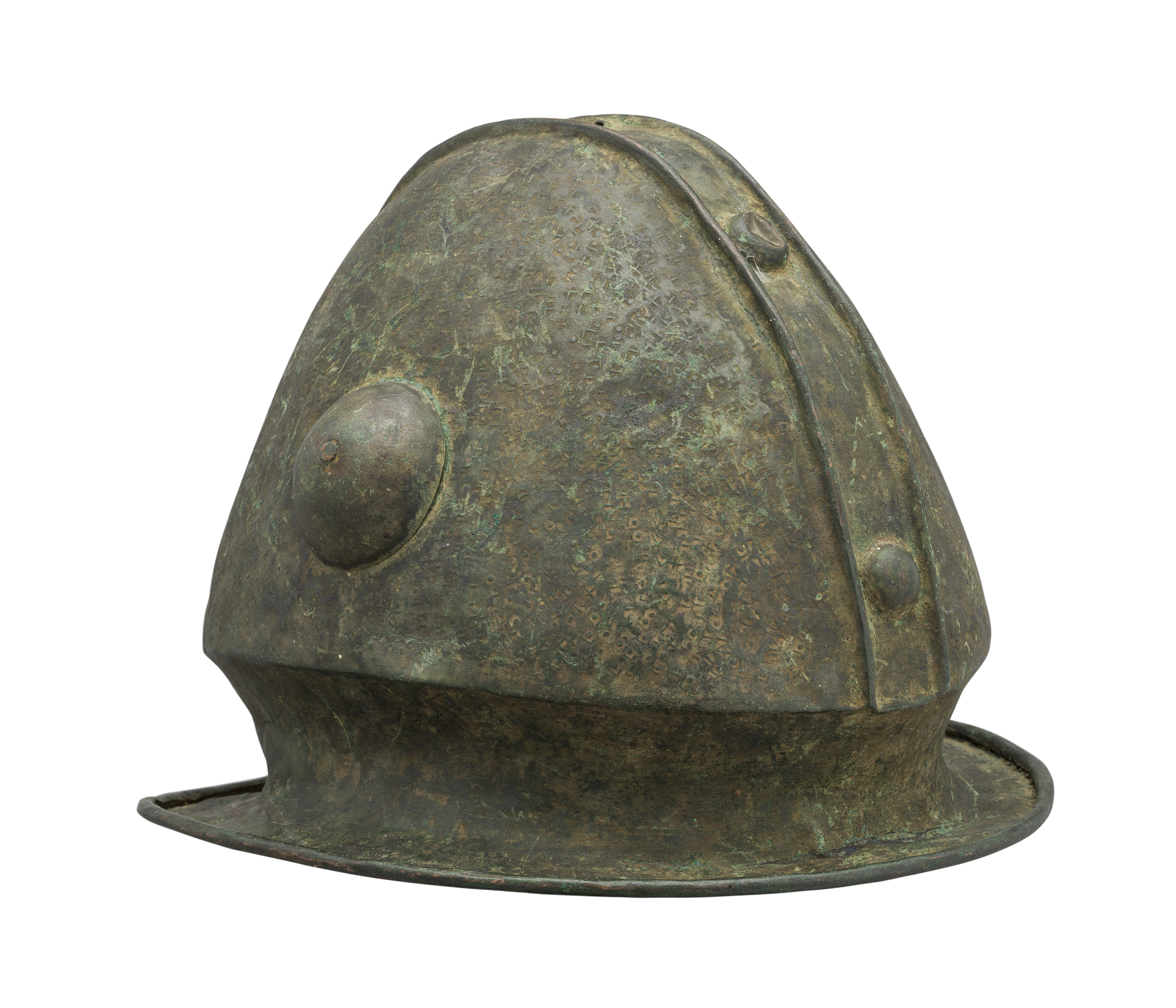 **A RARE NORTHWEST ITALIC BRONZE HELMET OF MONTELPARO TYPE, 6TH CENTURY B.C.