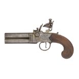 A 54 BORE OVER-AND-UNDER FLINTLOCK PISTOL, LONDON PROOF MARKS CIRCA 1780