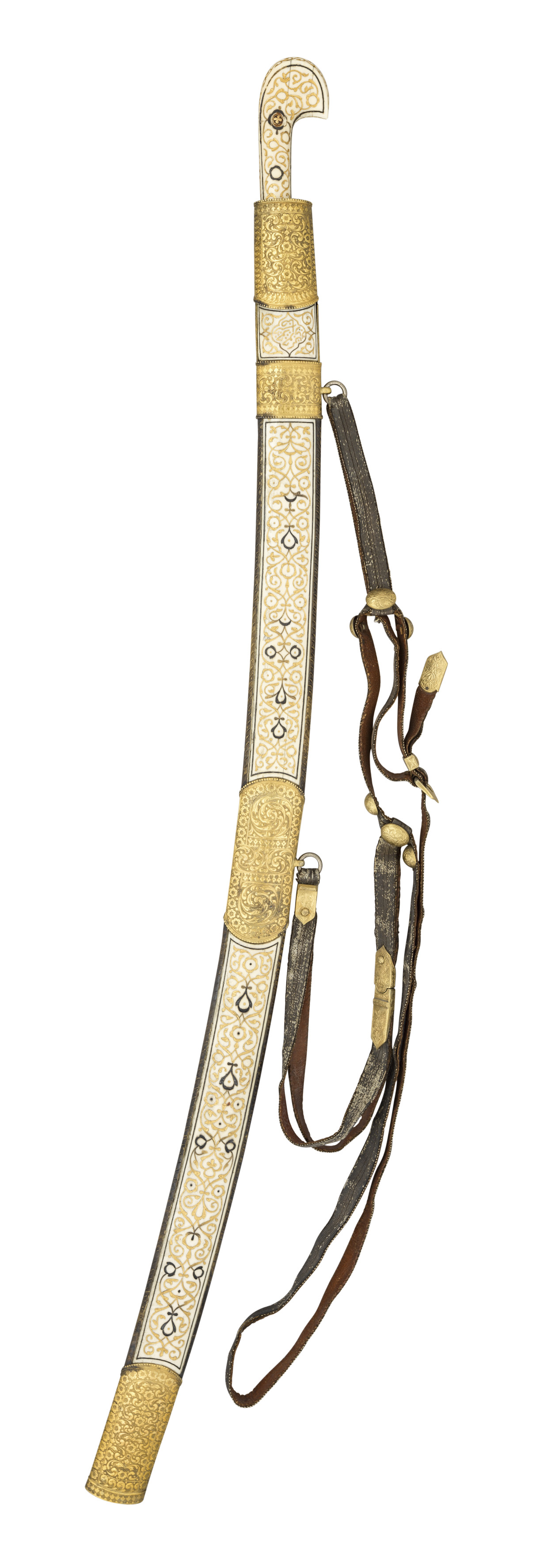 ˜A FINE CAUCASIAN SILVER-GILT AND GOLD-INLAID IVORY-MOUNTED PRESENTATION SABRE (SHASQA), CIRCA 1860-