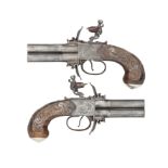 A PAIR OF SILVER-MOUNTED FLINTLOCK TURN-OVER PISTOLS SIGNED BOURNE AND HAWKINS, LONDON, BIRMINGHAM P