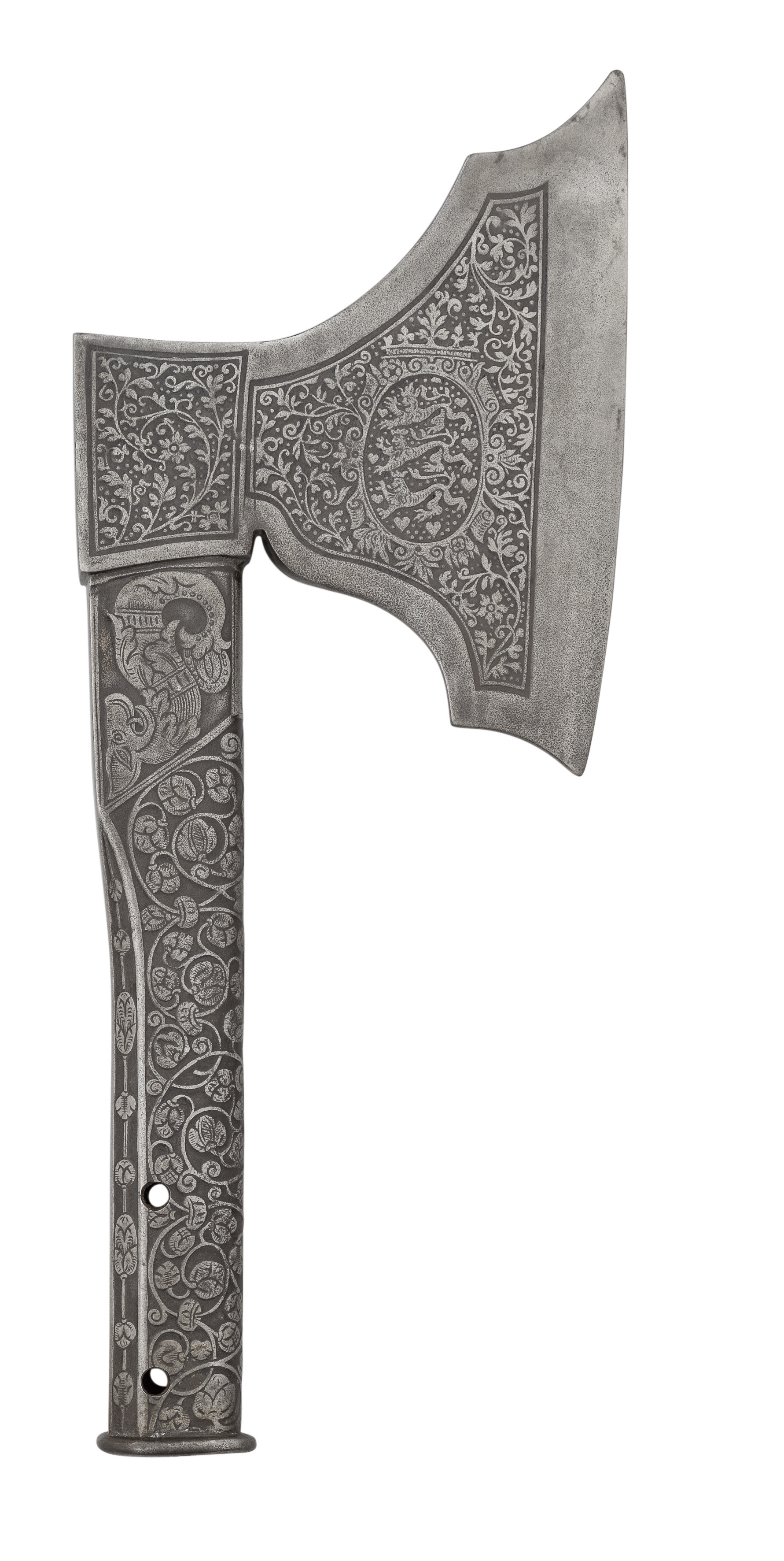 A DECORATED IRON AXE AFTER THAT MADE FOR AUGUST I, ELECTOR OF SAXONY (1526-86), EARLY 20TH CENTURY