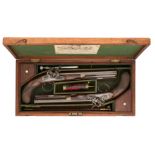 A CASED PAIR OF 40 BORE FLINTLOCK DUELLING PISTOLS BY JOSEPH MANTON, LONDON, NO.6862 FOR 1816