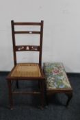 A mahogany Arts & Crafts bedroom chair together with a footstool