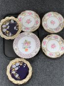 A collection of Adderley cabinet gilded cabinet plates with hand painted rose decoration together