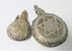 Two Eastern ornate metal flasks (2)