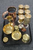 A tray of brass weight, dishes,