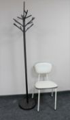 A metal six branch hat and coat stand together with a mid century dining chair
