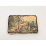 An early nineteenth century Dieppe ivory card case, depicting a classical landscape with two lovers,