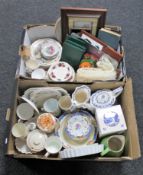 Two boxes of wall plates, tea china, Ringtons ware,