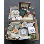 Two boxes of wall plates, tea china, Ringtons ware,