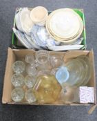 Two boxes of vintage mixing bowls, dinner ware,