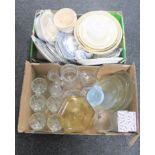 Two boxes of vintage mixing bowls, dinner ware,