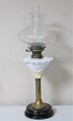 A Victorian Hinks safety oil lamp with glass chimney and shade CONDITION REPORT: