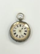 A continental silver key-wound fob watch with enamel dial