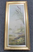 An antique gilt framed oil on canvas - Two swans on pond