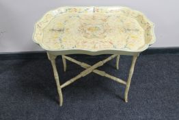 A painted Regency style tray on stand