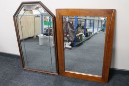 A mahogany framed sectional mirror together with a further framed bevelled mirror