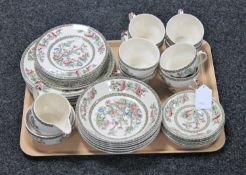 A tray of thirty-four pieces of Indian Tree pattern tea china