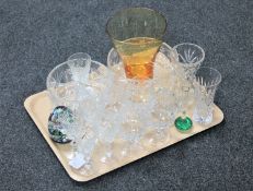 A tray of lead crystal and pressed glass,