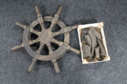 A wooden ships wheel (a/f)