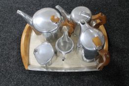 A six piece Picquot ware tea service on tray