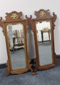 A pair of Chippendale style mahogany and parcel gilt mirrors,