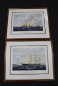 A pair of mahogany framed E Duncan engravings depicting tall ships - The America and the Clipper