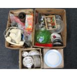 Four boxes of assorted tea china, glass ware, telephone, plated ware,