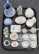 A tray of decorative china items, Royal Albert trinket pot, Danish figure of a girl,