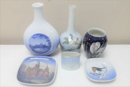 A collection of Royal Copenhagen china vases and dishes