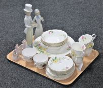 A tray of twenty-one pieces of Clementine tea and dinner ware, pair of Colclough teacups,