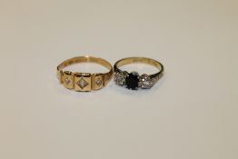 Two 18ct gold rings set with sapphire and diamonds (2)