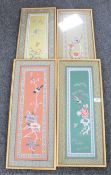 A set of four Chinese silk panels depicting birds